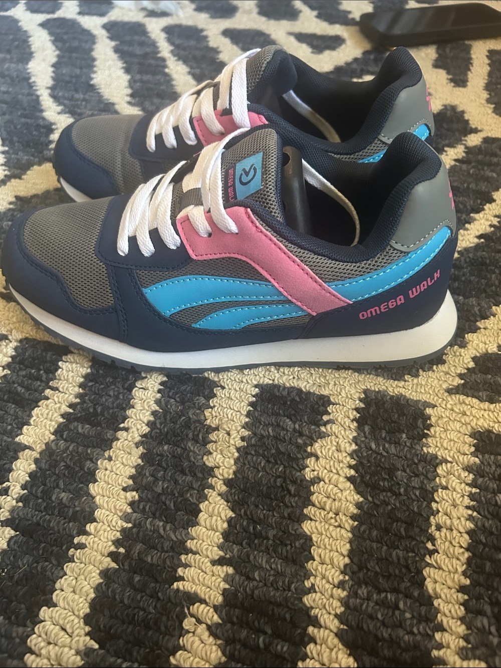 Omega Women's Navy Blue, Gray, Pink & Aqua Sneakers